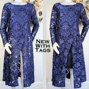 Staples Wrap Sheath Midi Dress Medium Royal Blue Lace Open Front Party Event NEW